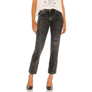 Free People Vixen Cropped Straight Leg Acid Wash Black Jeans